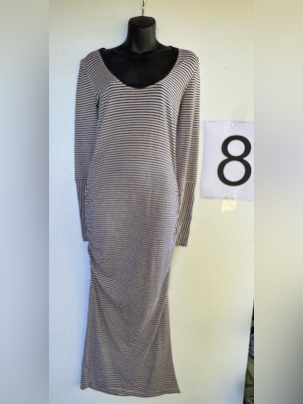 Free People Long Sleeve Striped Maxi Dress - Black & Cream
